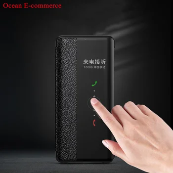 

First Layer Genuine Leather Case For Huawei P40 Pro Luxury Business Auto Answer Phone Smart Flip Case Cover For Huawei P40/ Pro