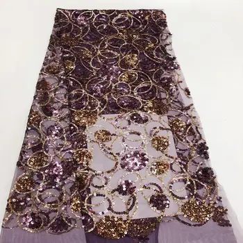 

Latest African Laces 2020 Purple And Gold Sequins Mesh Net Lace Material For Guinea Classical Party Dress Guipure Tulle Fabrics