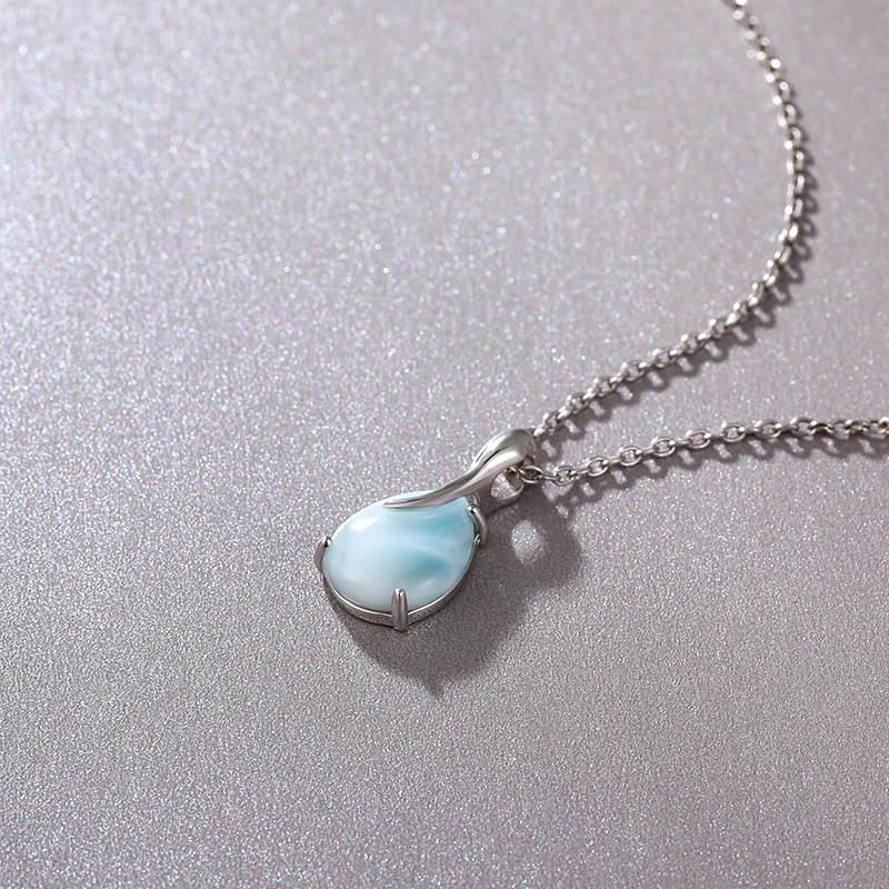 Plated Gold 925 Sterling Silver Jewelry Gifts Classic Pendant Necklace Natural Precious Larimar Retro Woman Oval Charm pendant necklace silver necklace