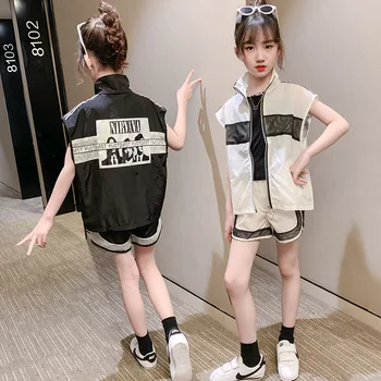 

Baby Girls Sun Protection Clothing Children's Cool Zipper Vest + Short Pants 2pcs Skin Clothes Summer Kids Outerwear Clothes Set
