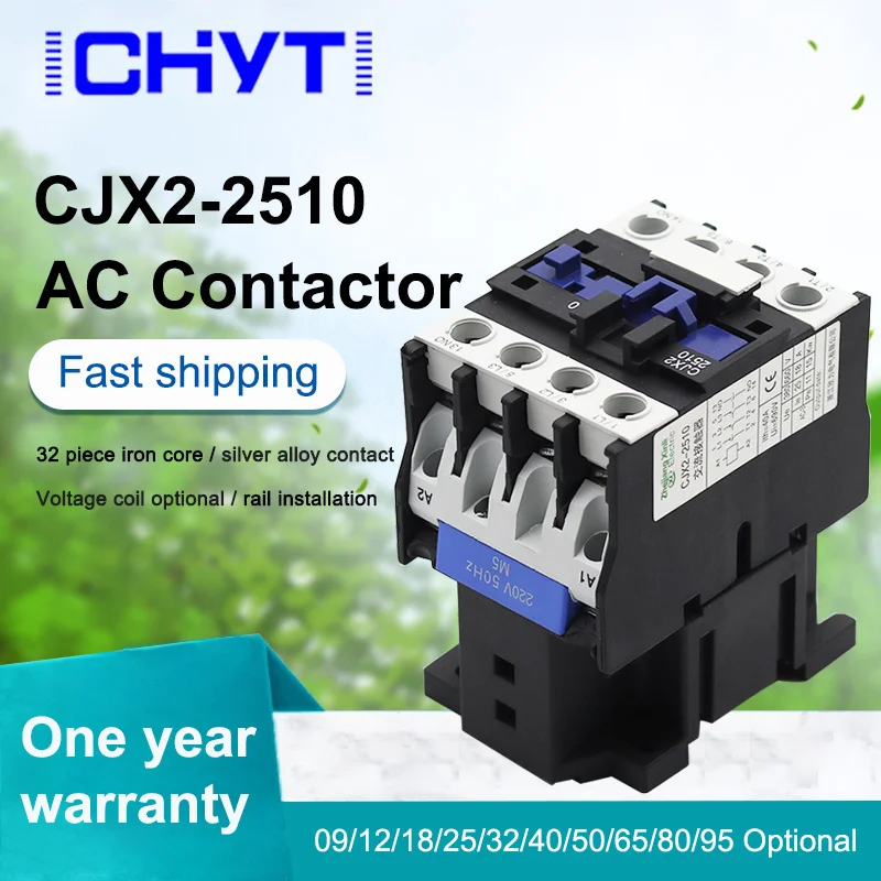 

CJX2-2510 LC1-D25 AC Contactor 25A 3 Phase 3-Pole 380V 220V 110V 36V 24V 50/60Hz Din Rail Mounted 3P+1NO Normal Open