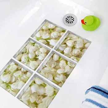 

6Pcs/Set 3D Jasmine Flower Bathtub Non-skid Decorative Sticker Flower Art Wall Stickers For Bathroom Shower Room Home Decor