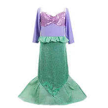 Платье принцессы Ариэль для девочек костюм русалки с блестками нарядное детское платье для дня рождения наряд для девочек от 3 до 10 лет
