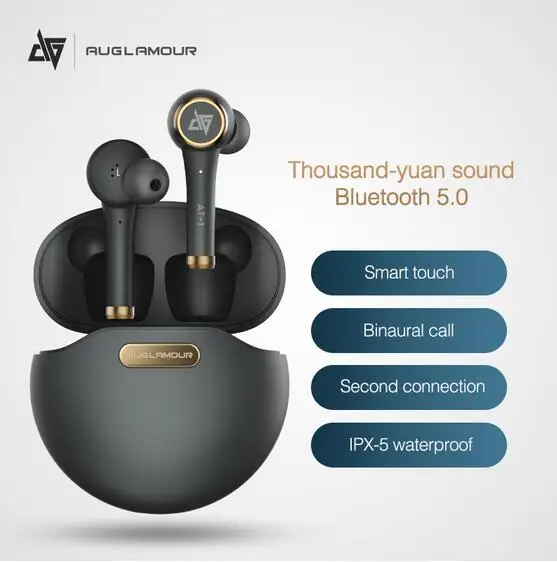 AUGLAMOUR AT-1 Наушники-вкладыши TWS Bluetooth 5,0 True Беспроводной наушники IPX5 Водонепроницаемый спортивные AT1 Hi-Fi наушники-вкладыши