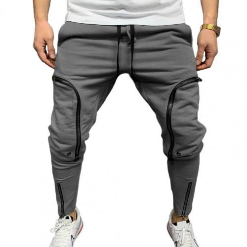Men Pants Solid Color Drawstring Casual Multi Zippers Pockets Trousers Streetwear Multi Zippers Pockets Jogger Trousers