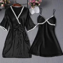 Женское Повседневное платье с рукавом 3/4, кружевное лоскутное Ночное платье, длинная шифоновая Пижама, шелковое кимоно, халаты# C