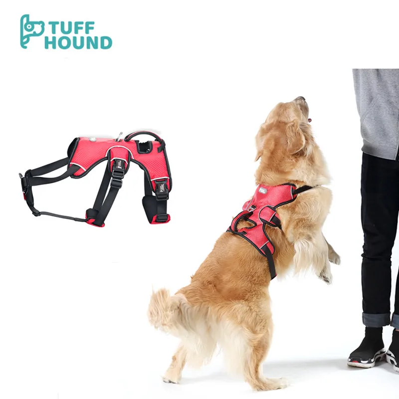 

Dog Harness NO PULL Reflective Breathable Adjustable Pet Harness for Large Medium Car Vest Outdoor Walking with Dog Tags Hanging