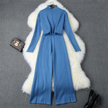 

2019 Fashion Autumn Winter Pants 2Piece Suit Set 2019 Women's Solid Pullover Knit Sweater Pants Suit Set Casual Female Outfits