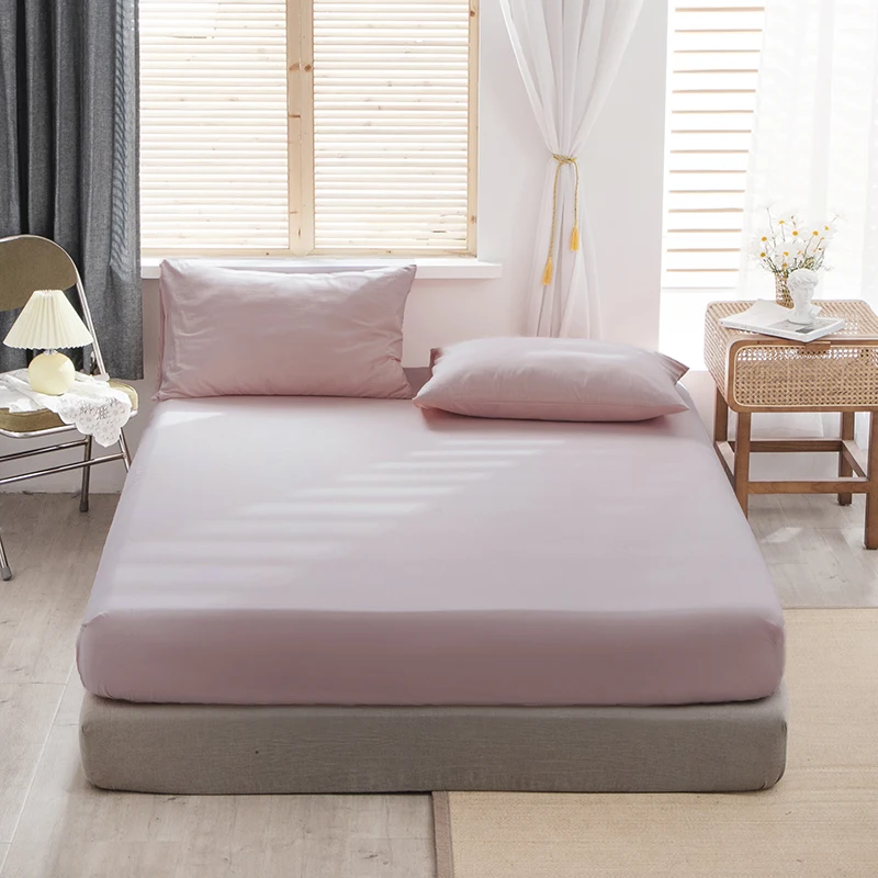 AHSNME 100% Cotton sheets Simple colors of pure colors Yellow/Pink/Blue/Gray/Green/Super Soft parure Fitted Sheet 90-180x200cm 2