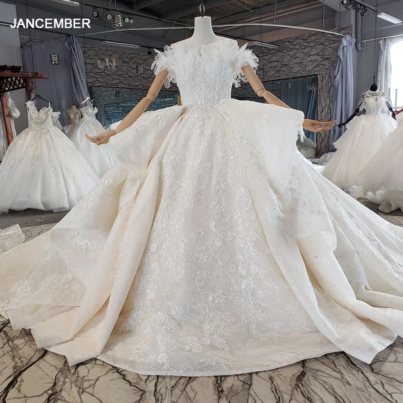 HTL2255 Wedding Dress Plus Size Lace Applique Off Sholder Bride Gown Vestido De Noiva Rimabtuco Feather Barato 2021 1