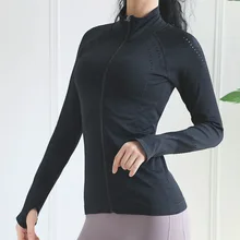 Впитывающая спортивная куртка женская ультра-стрейч тонкая облегающая для похудения со стоячим воротником с длинным рукавом осенняя и зимняя одежда для тренировок на молнии