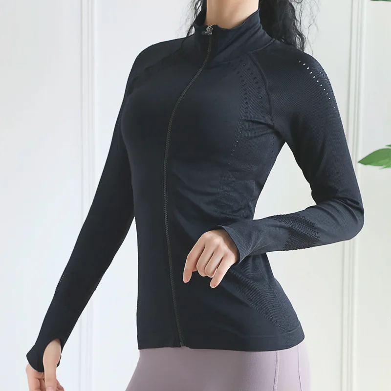 Wicking Sports Jacket Women's Ultra-stretch Slim Fit Slimming Stand-Collar Long Sleeve Autumn And Winter Workout Clothes Zipper | Спорт и
