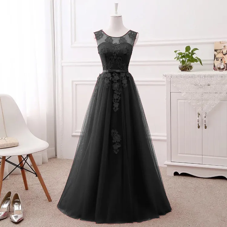 ТРАПЕЦИЕВИДНОЕ кружевное платье подружки невесты длинное официальное элегантное простое женское вечернее платье много цветов vestido de festa BS03 - Цвет: Black
