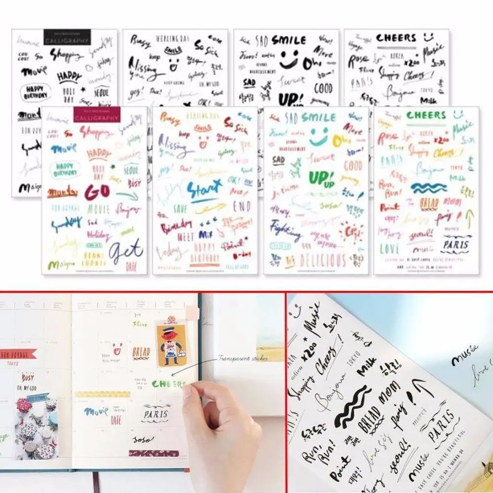 

8 Sheets Simple Paper Stickers for Diary Notebook Mobile Phone Bullet Journal