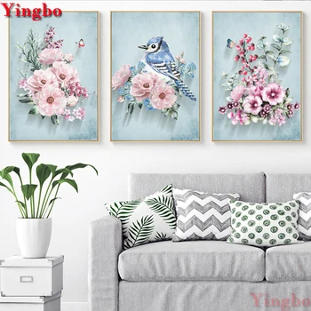 

3 Pieces 5D DIY Diamond Embroidery Pink Peony Flower Bird Full Square Diamond Painting Mosaic Rhinestones Cross Stitch Decor
