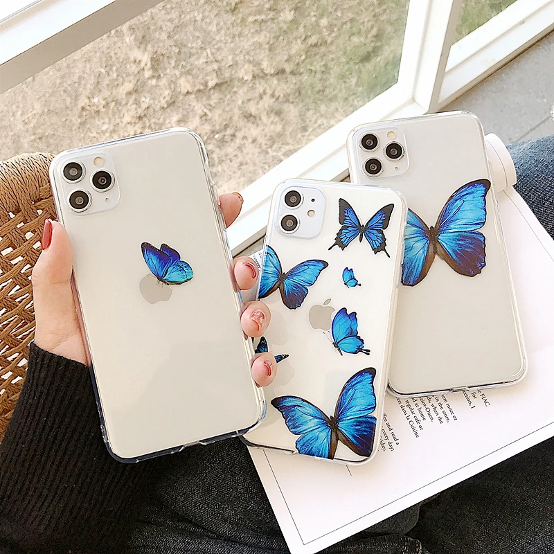 

Simple Cute Butterfly Patterned Phone Case For iphone 11Pro Max Cases XR X XS Max 7 8Plus Full Protection Transparent Soft Cover