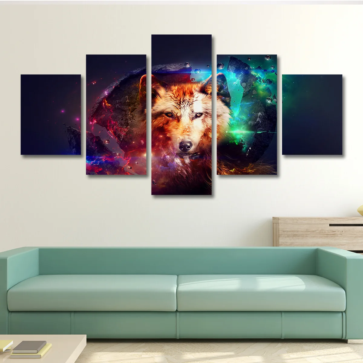 

5-Wall Art Animal Wolf Painting Galaxy Fantasy Abstract Home Decoration