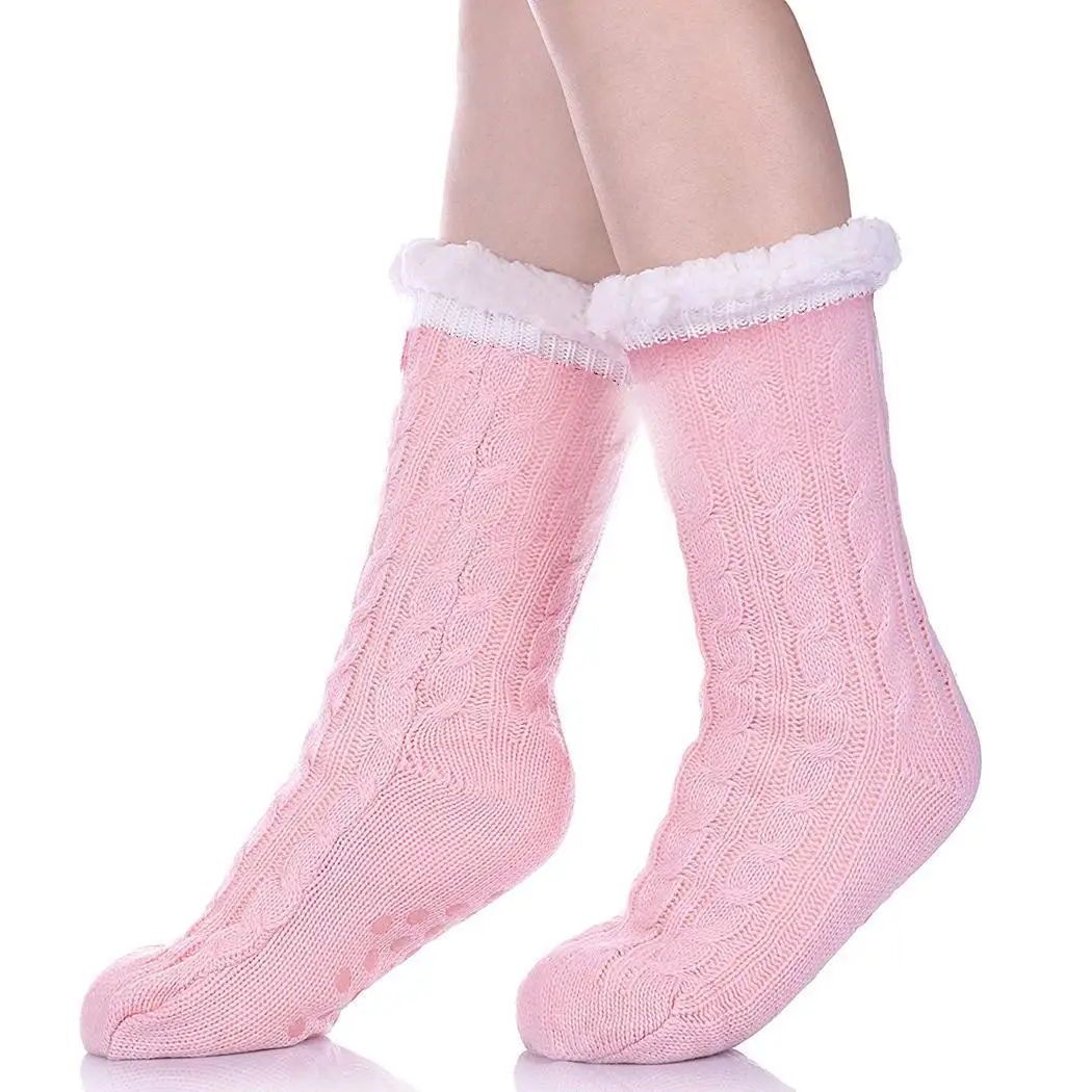 Женские зимние мягкие теплые тапочки с бархатной подкладкой; однотонные домашние носки-тапочки; повседневные осенние носки