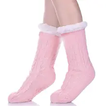 Женские зимние мягкие теплые тапочки с бархатной подкладкой; однотонные домашние носки-тапочки; повседневные осенние носки