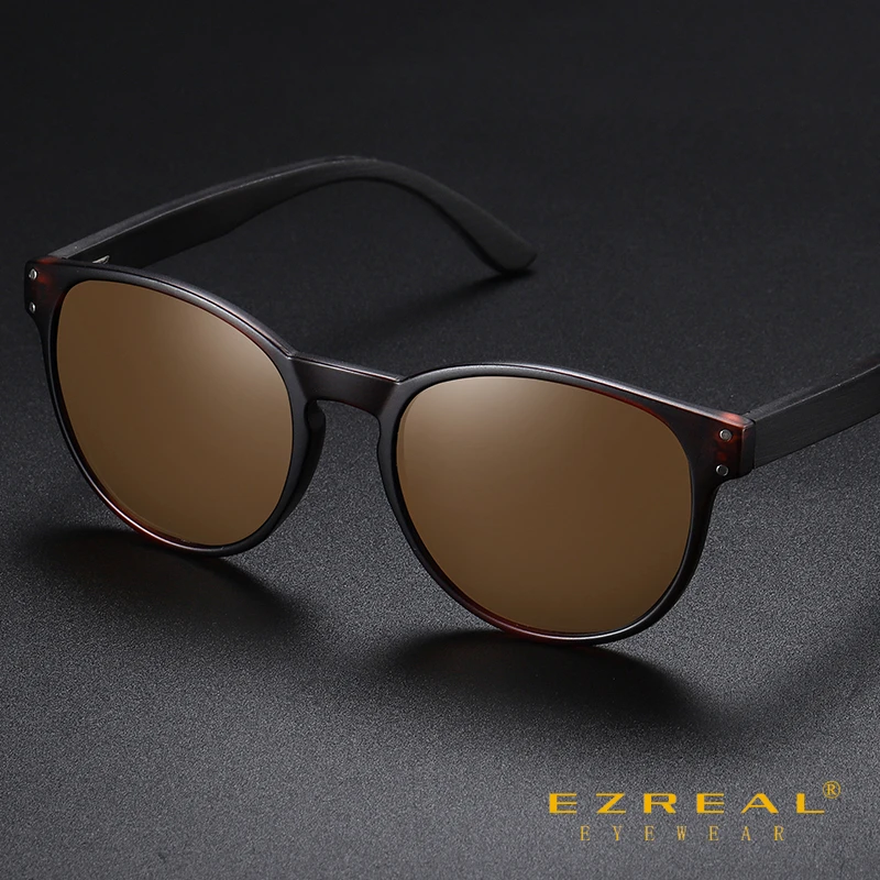 EZREAL Polarized Sunglasses Men Women S5091 Brand  Wooden Sunglasses Women Round frame Classic Sunglasses big sunglasses