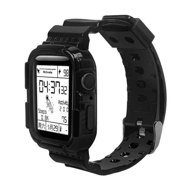 Rugged Protective Case and Bands for Apple Watch 45mm 41mm 44mm 42mm 40mm 38mm Strap, Cute Girl Crystal Jelly Cover iWatch Se76 Black
