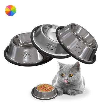 

Anti-Skid Cat Puppy Dog Pet Bowl Non Slip Stainless Steel Bowls Dish Travel Water Plate Food Feed