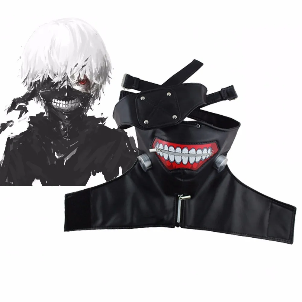 Anime-Tokyo-Ghouls-Kaneki-Ken-Cosplay-Mask-Adjustable-Zipper-Faux-Leather-Black-White-Face-Masks-Men
