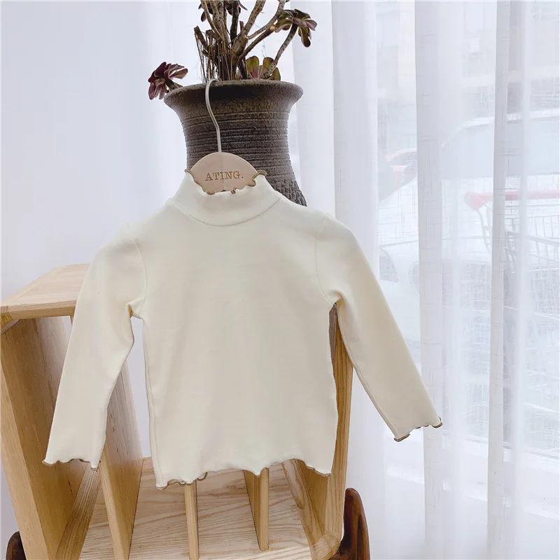 Коллекция года, детская осенне-зимняя новая рубашка с длинными рукавами и деревянными ушками для девочек хлопковые футболки для маленьких детей - Цвет: cream