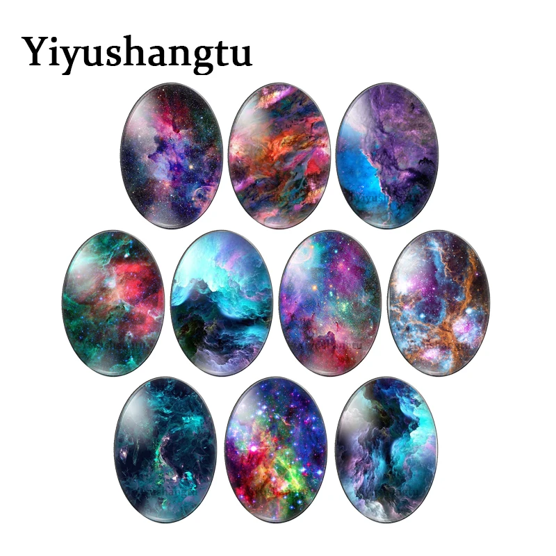 Beautiful starry sky graphics colourful 10pcs mixed 13x18mm/18x25mm/30x40mm Oval photo glass cabochon flat back Making findings | Украшения