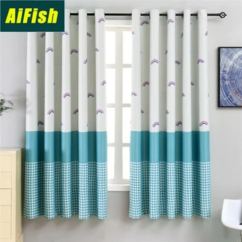 

Nordic Star Stripe Print Bay Window Short Curtains For Kitchen Bedroom 2.1 Door Width Bay Window Blackout Curtains PC013-3