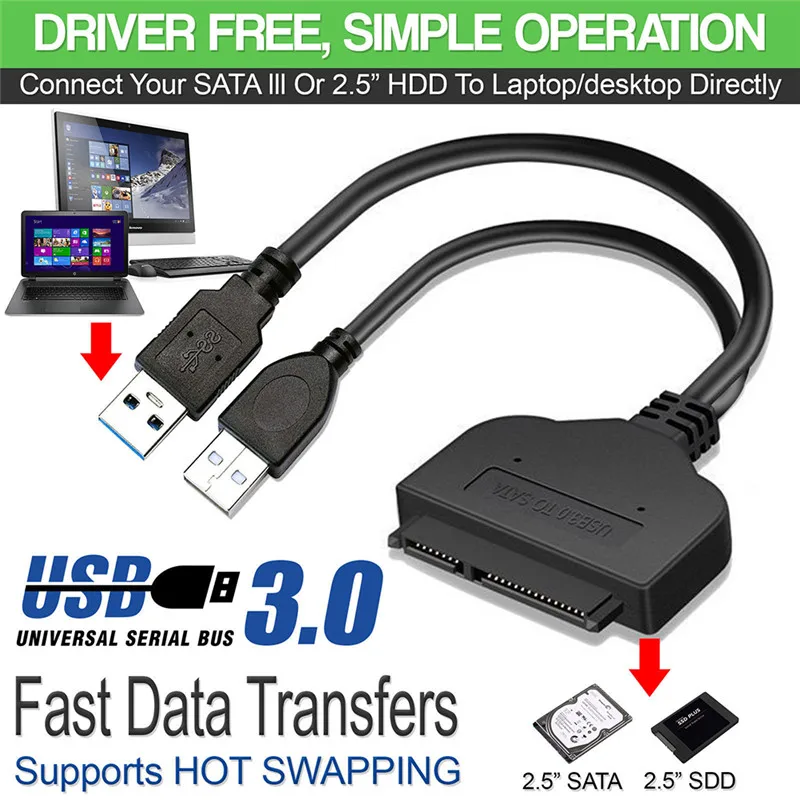 7 + 15 pin 5 Гбит/SATA к USB 3 0 адаптер кабель для подключения жесткого диска конвертер