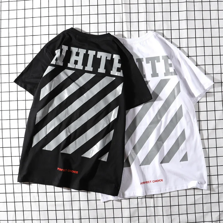 

2020 OW off white- short-sleeved T-shirt diagonal stripes basic loose bottoming shirt for men and women couples T-shirt