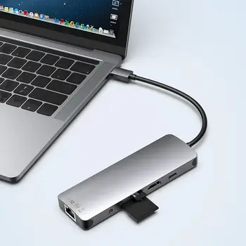 

9 in 1 Expansion Dock USB C HUB Type-C to RJ45 HDMI 3 USB3.0 TF Audio PD Transmission Stability Connectible MouseCharging Dock