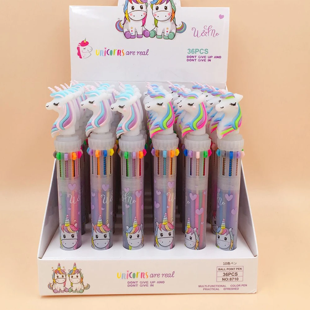 Cute Unicorn Power 10 Colors Chunky Ballpoint Pen Kawaii Rollerball Pen School Office Supply Gift Stationery Papelaria Escolar