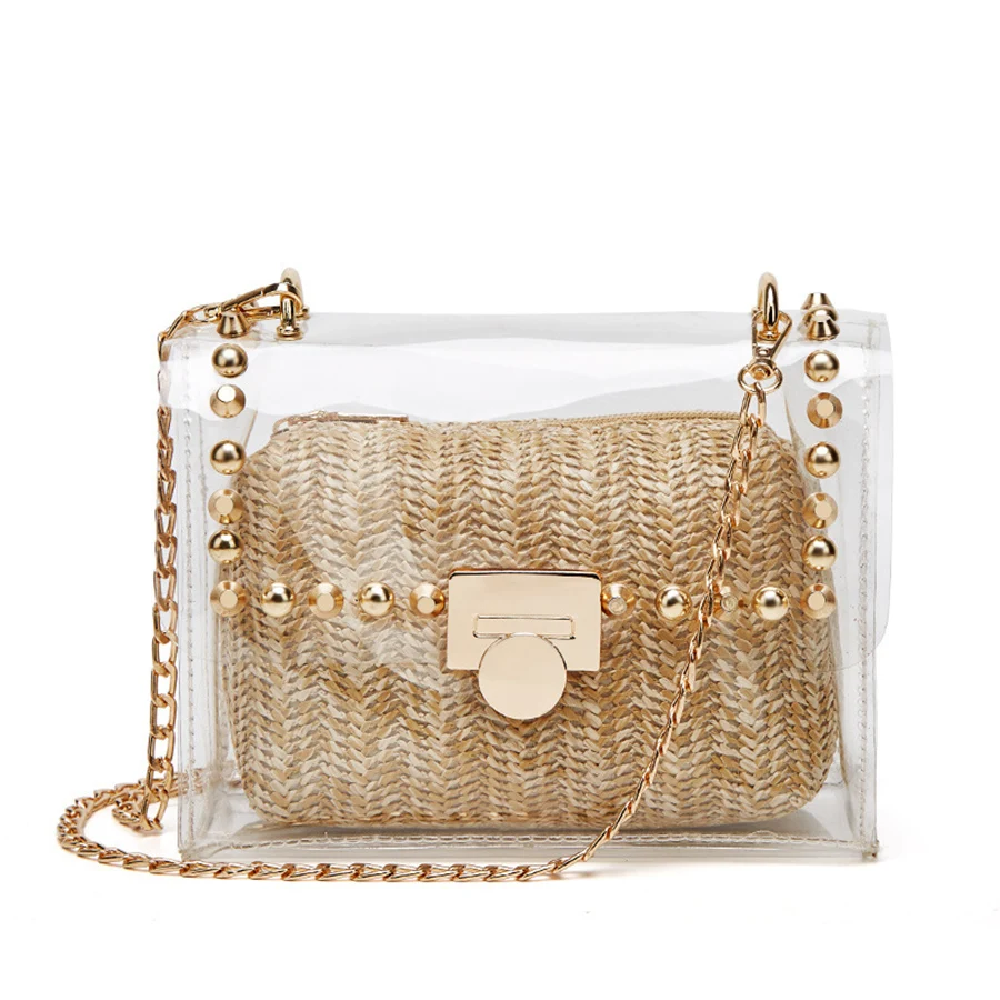 Transparent Bag for Women Star Box Shape Luxury Handbag Summer Fashion  Clear Purse Pearl Chain Shoulder Beach Bag Crossbody Z116