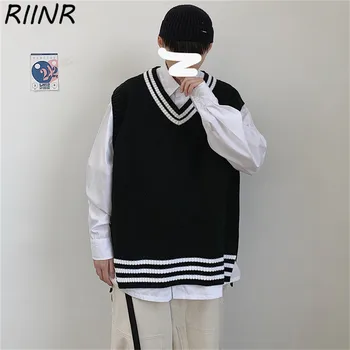 

Riinr Spring And Autumn Outer Wear Sweater Vest Men's Handsome Knitwear Loose Korean Vest M-2XL