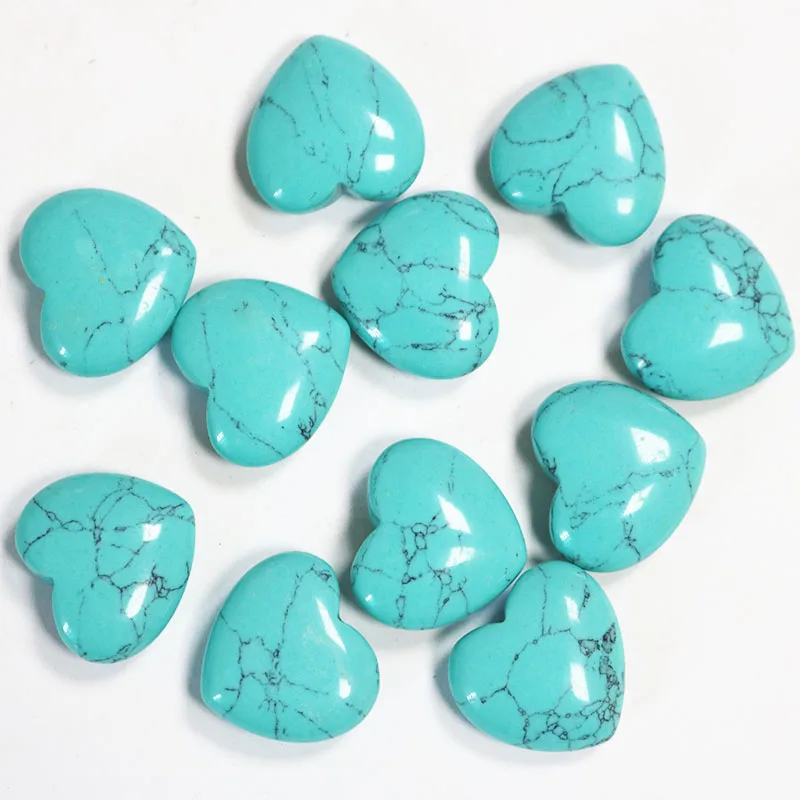 Blue turquoise Любовь Сердце камень ювелирные изделия без отверстия натуральный агат кристалл драгоценный камень DIY производство серьги ожерелье 30 шт 20 мм Подвески - Цвет: Blue turquoise