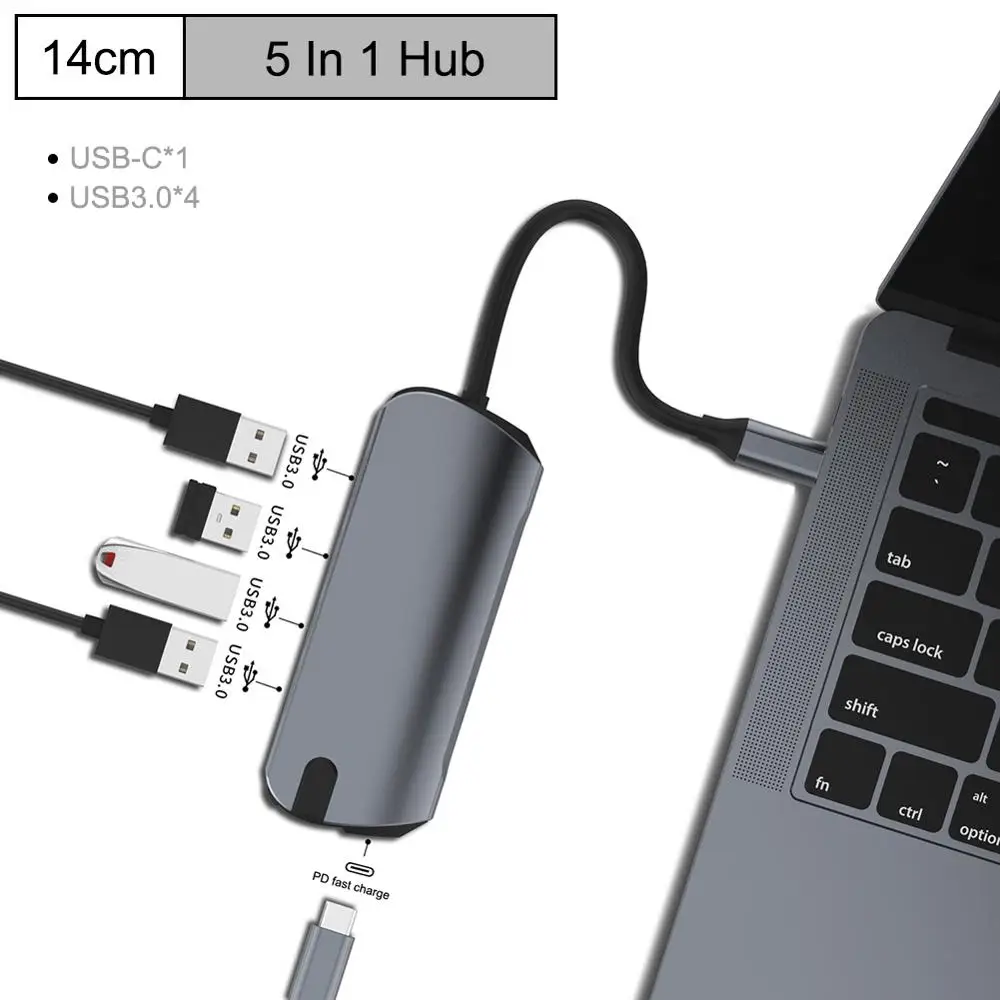 8-в-1 Тип C концентратор USB кабель-Переходник USB C на HDMI USB 3,0 Порты USB 2,0 Порты и разъёмы SD/устройство для считывания с tf-карт USB-C Мощность доставки для MacBook Pro 3,1 сплиттер - Цвет: 5 IN 1 HUB