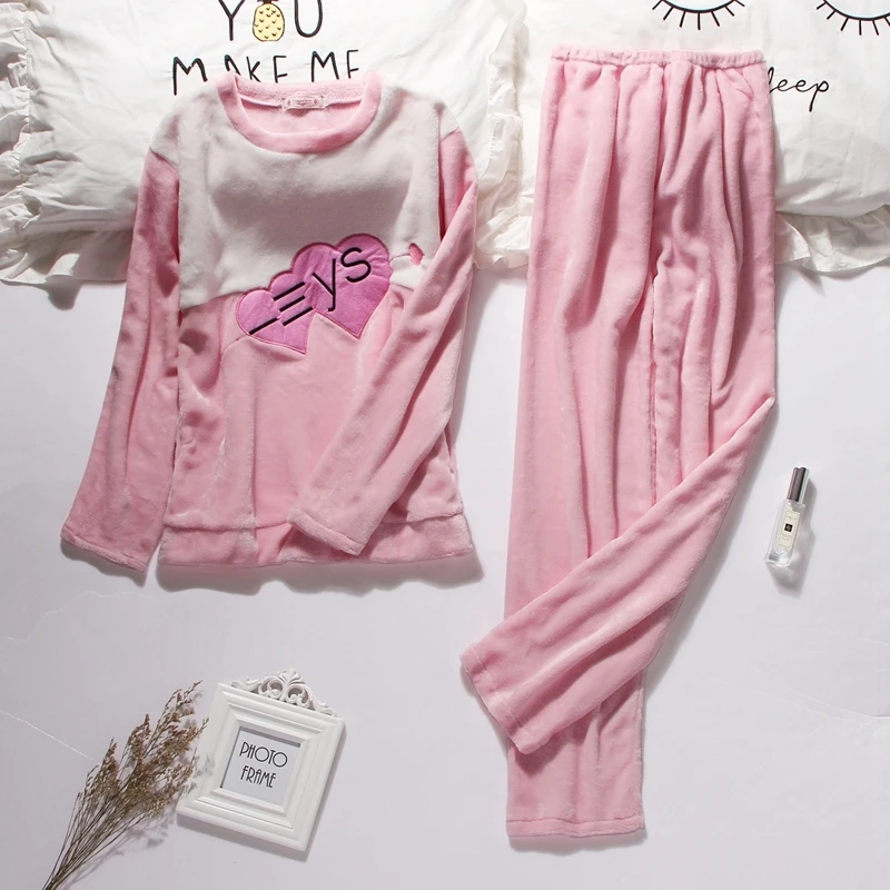 Pink Зимние пижамы, женские пижамы, набор, Мультяшные животные, принт, осенние пижамы, женские пижамы, женские пижамы, пижамы для женщин, ночное белье, пижамный комплект - Цвет: Pink