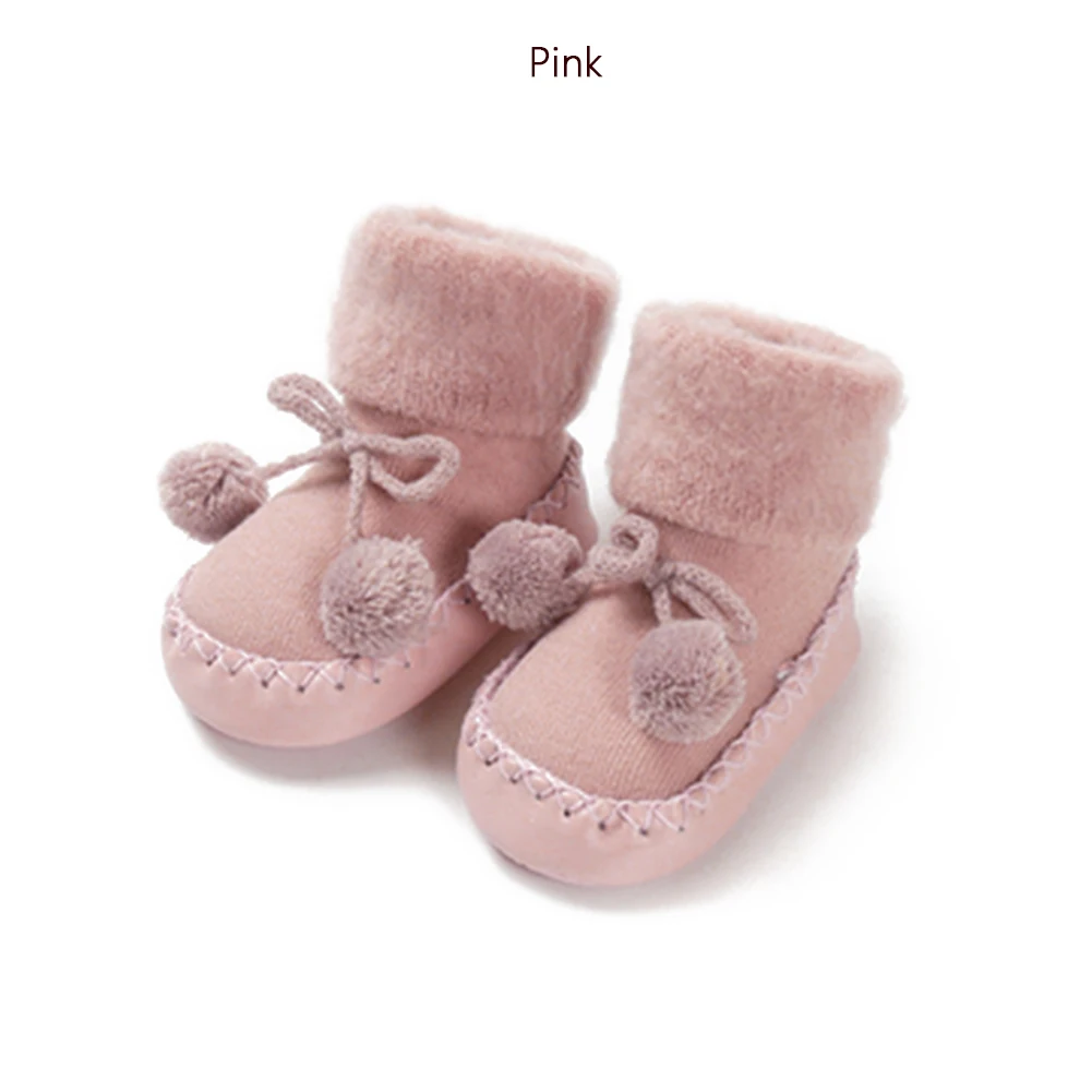 Pink Модные популярные безопасные носки для маленьких девочек и мальчиков, хлопковые нескользящие носки для малышей, детские зимние тапочки, мягкие милые ботинки - Цвет: Pink