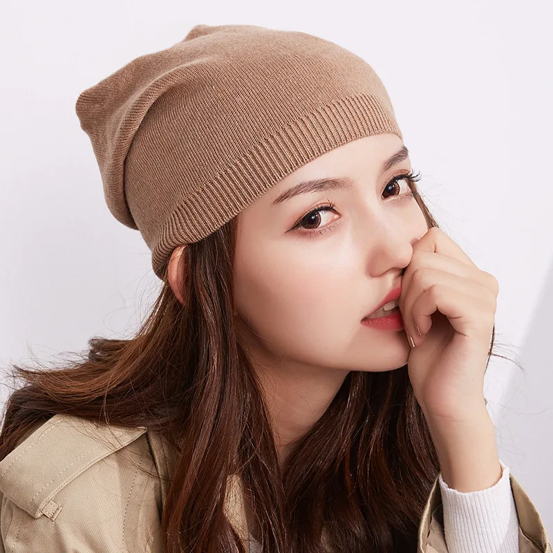 

Beige Women Autumn Winter Knit Hat Slouch Wool Skiing Warm Soft Outdoor Accessory