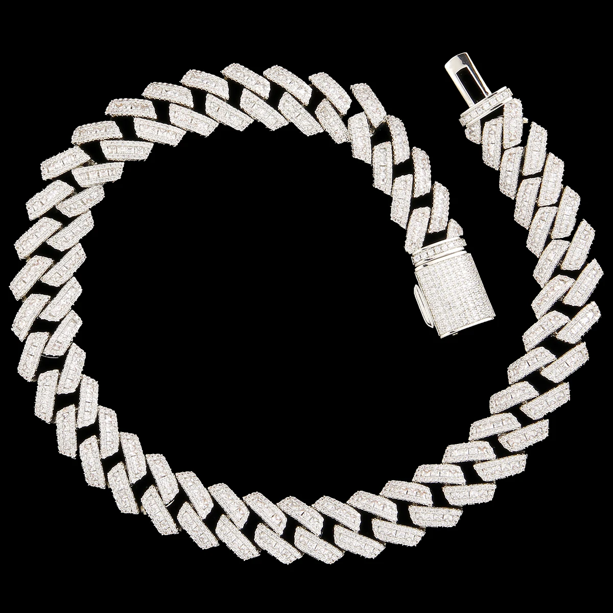 Bubble Letter Iced Out Cuban Link Chain Baguette Charms Men Necklace Real Gold Plated Hip Hop Jewelry