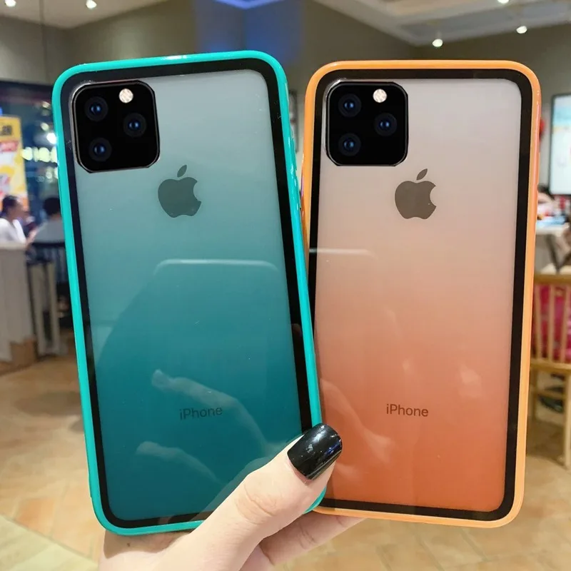 Простой Прозрачный чехол для телефона Iphone 11Pro градиентное акриловое Защитное