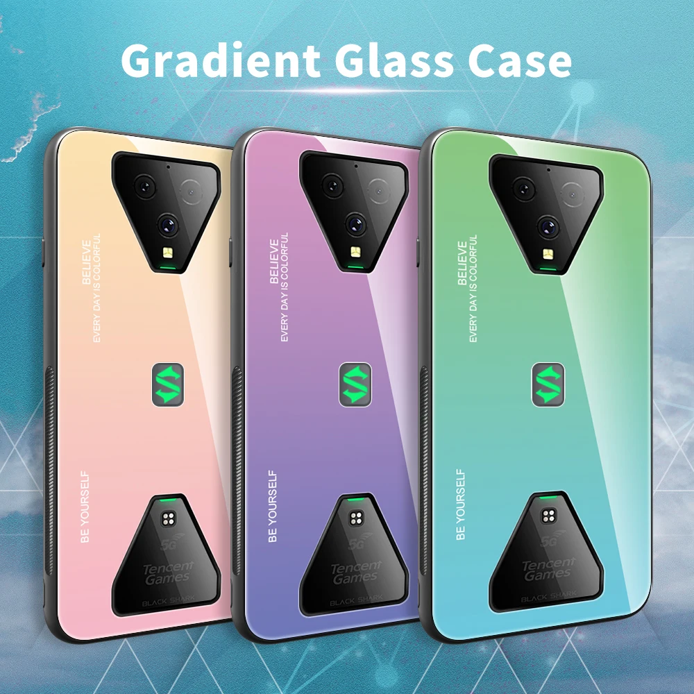 For Black Shark 3 Pro Case Gradient Color Tempered Glass Hard Cover For For Black Shark 3 Coques Slim Fundas waterproof case for phone