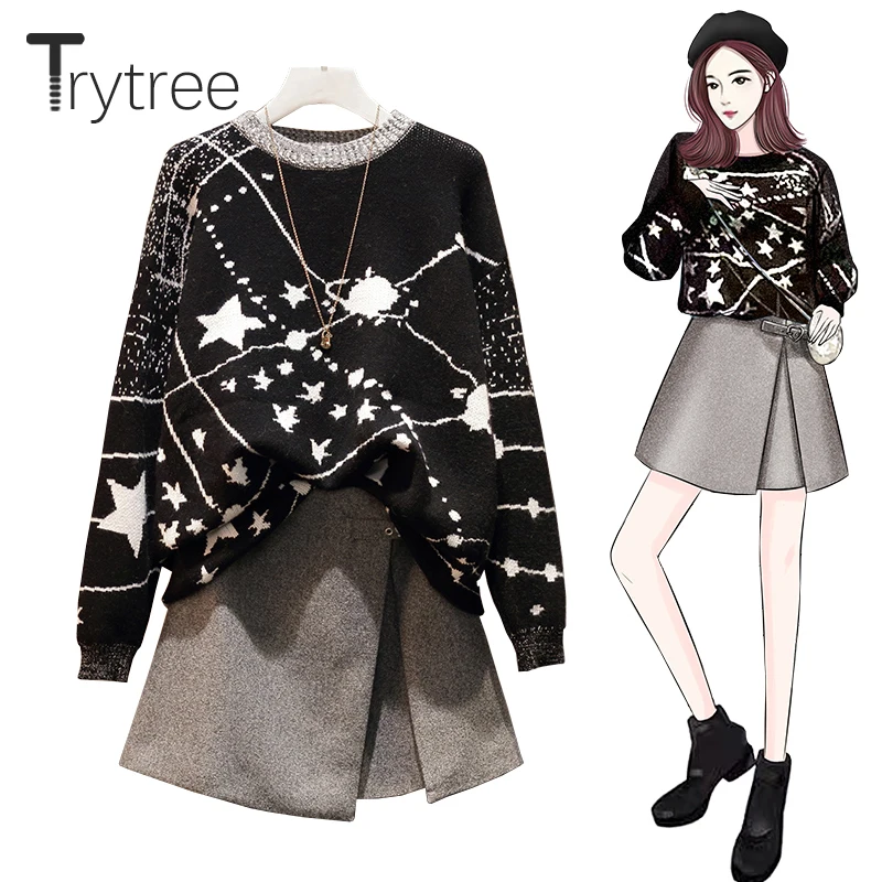 Trytree 2019 осенний зимний комплект из двух предметов Повседневный Свободный пуловер