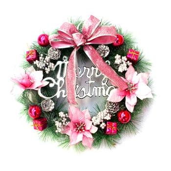 

Garland Christmas Wreath Led String Light Merry Christmas Front Door Wreath Artificial Plant Flower Wall Window Hanging Ornament