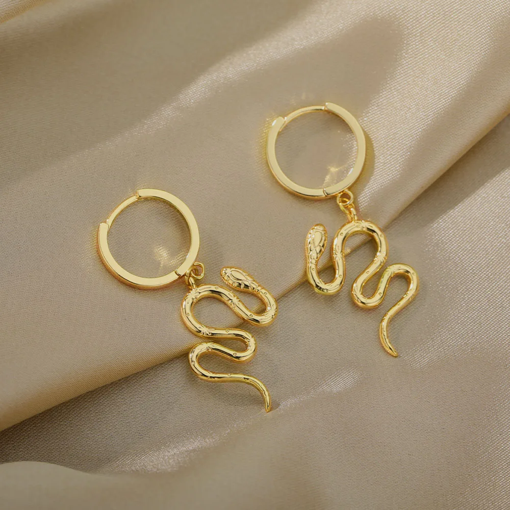 Snake Earrings Stainless Steel Drop Gold