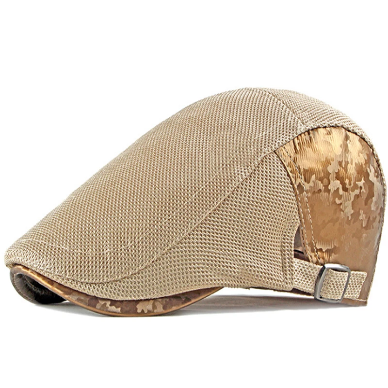 

New Style Hollow Design Men's Beret Fashion Summer Women Mesh Cap Outdoor Adjustable Breathable Simple Design Pure Color Sun Hat