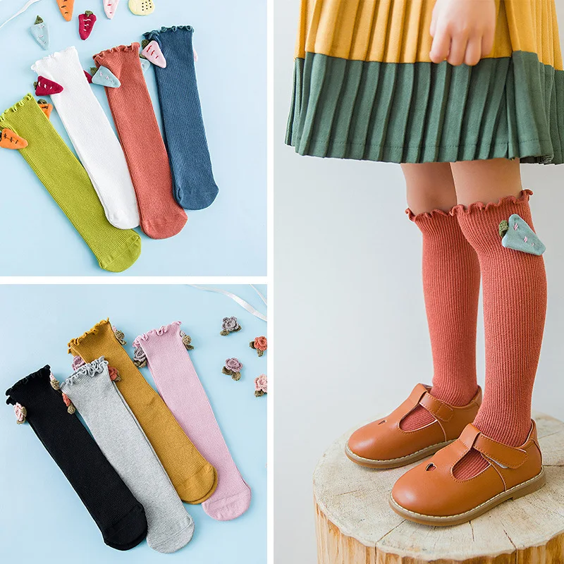 Длинные носки для маленьких девочек гольфы для маленьких девочек, яркие цвета, теплые хлопковые носки под сапоги модные носки принцессы