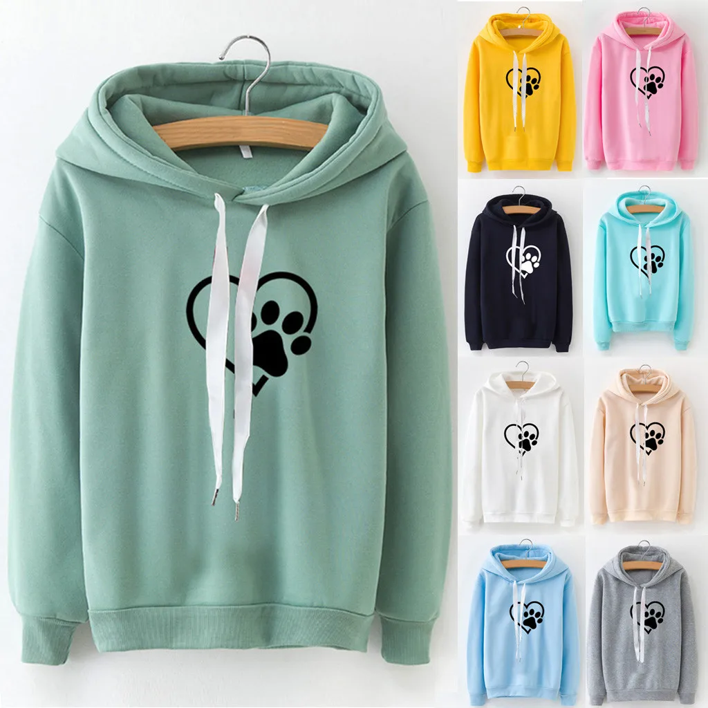 Женская толстовка с капюшоном и длинным рукавом пуловер сердцем топы блузка